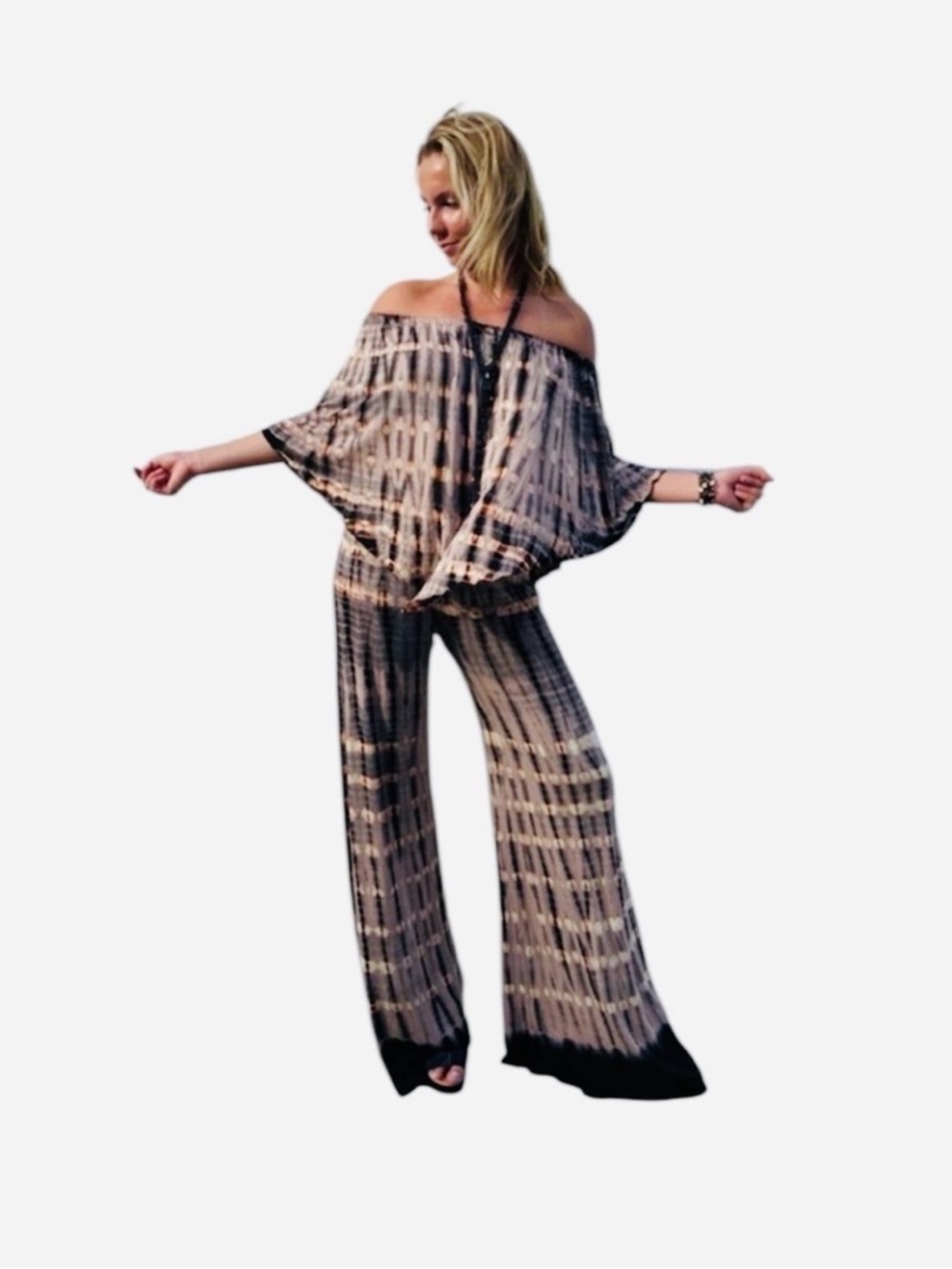 Strapless Wide-Leg Tie-Dye Jumpsuit - Black & Cream